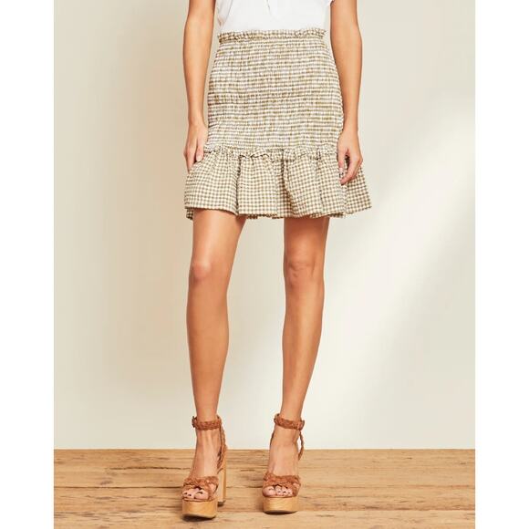 Veronica Beard Jeans Aloya Gingham Smocked Ruffle Mini Skirt L - Picture 1 of 6